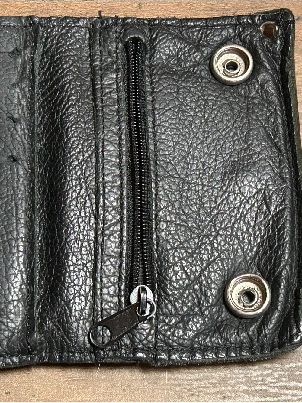 💟Harley Davidson Willie G Skull Black Leather Biker Wallet Trifold Chain Style